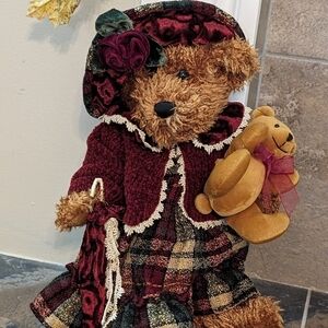 Mty International Victorian Plaid Dressed Vintage Teddy Bear 14 in With Stand